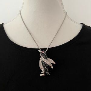 Silver Tone Metal Rhinestone Penguin Brooch
